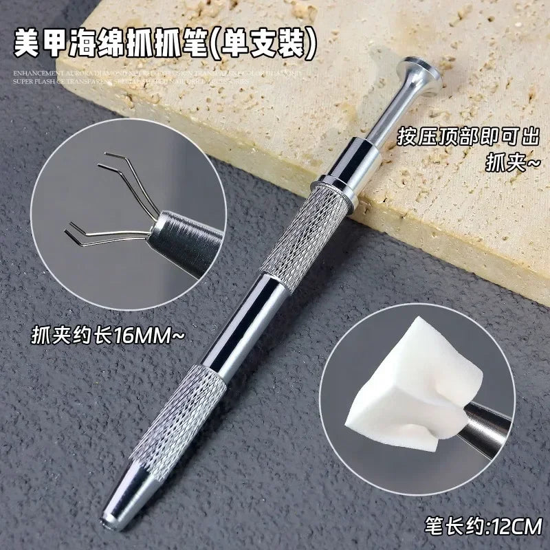 Multifunctional Stainless Steel Nail Tweezer Clip with Gripping Sponge for Manicure Decoration