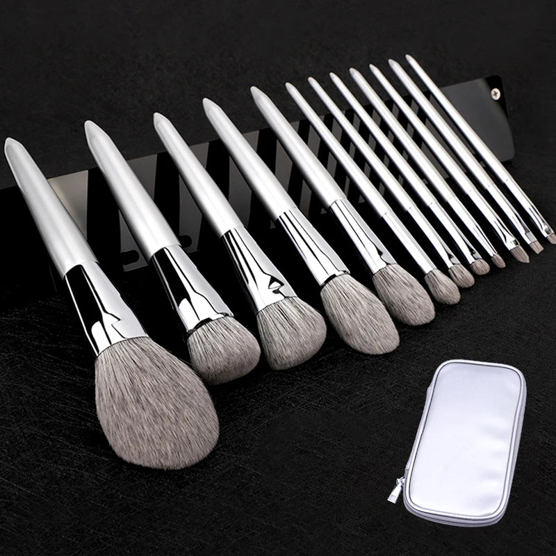 12-Piece Makeup Brush Set with Natural Goat Hair - Professional Cosmetic Tools