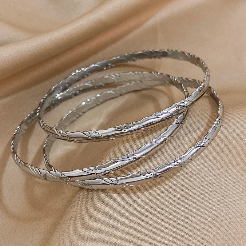 Gold Plated Twisted Stainless Steel Bangles for Women Stackable Waterproof Jewelry