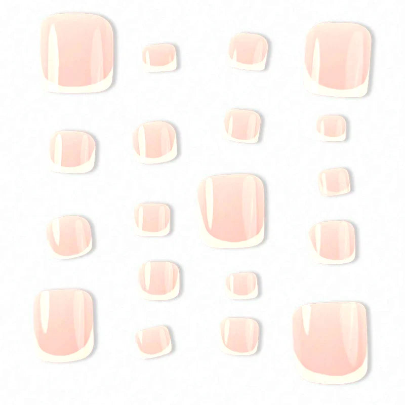 24-Piece Full-Coverage French Toe Nails Set - White & Color Variants