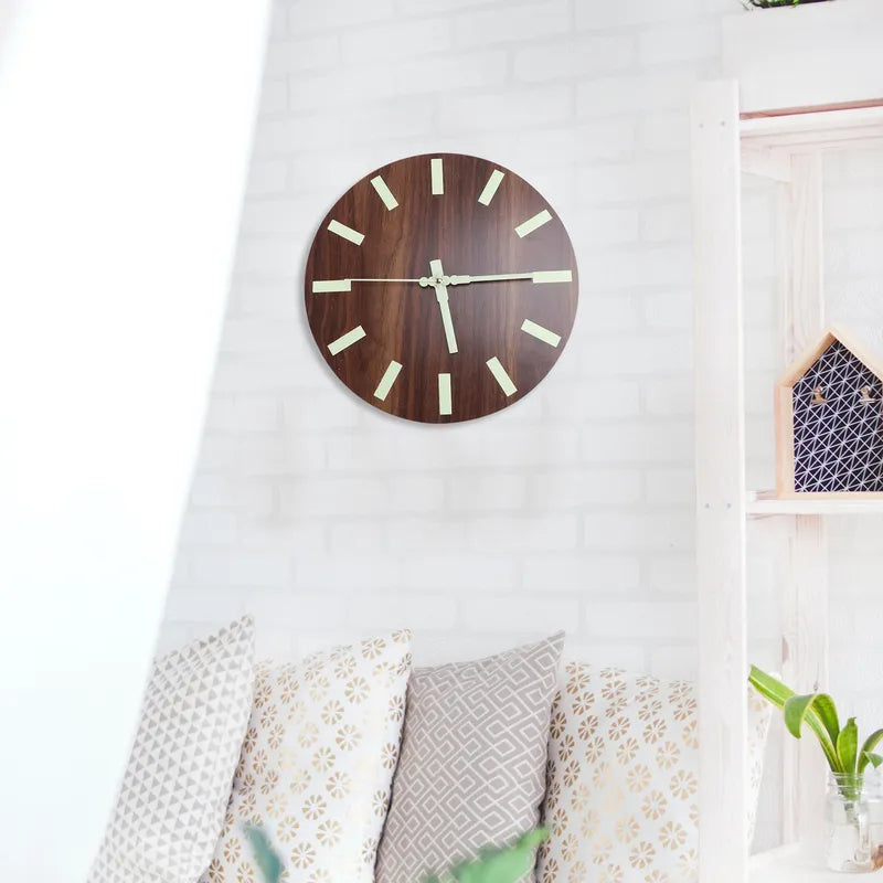 Wooden Wall Clock with Night Light - 12 Inch Eco Friendly Home Decor