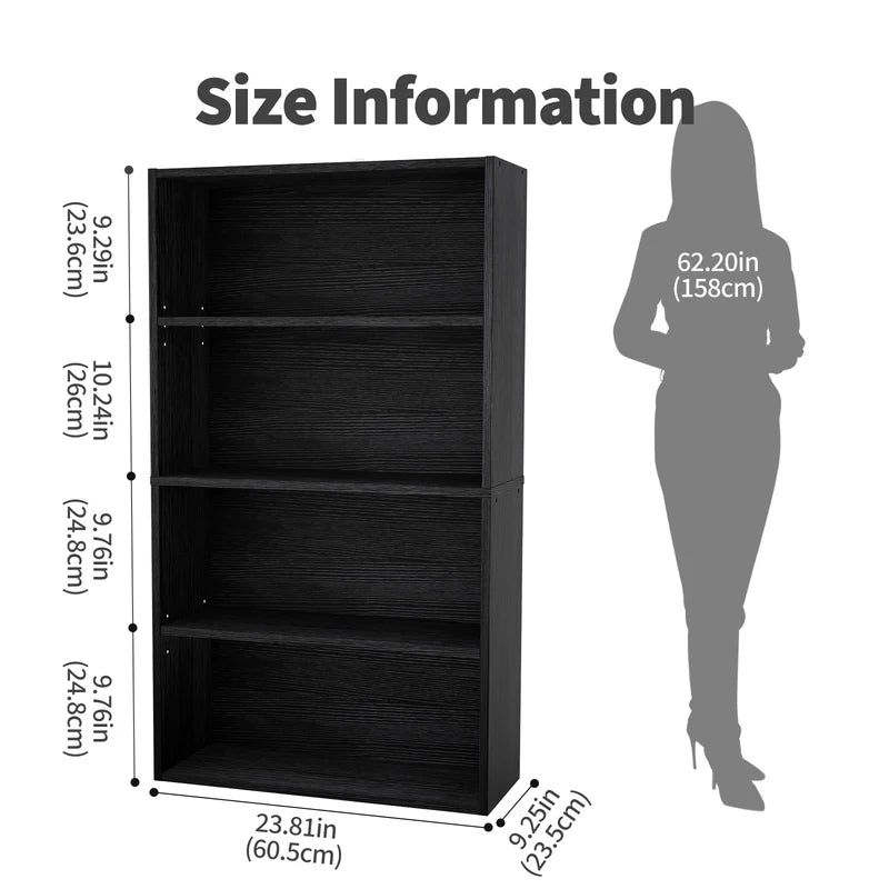 3-4 Tier Wooden Floor Shelf Bookcase Tall Standing Open Storage for Living Room and Home Office