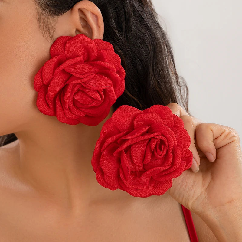 Large Rose Flower Earrings for Women - Statement Pierced Jewelry for Parties & Dinners