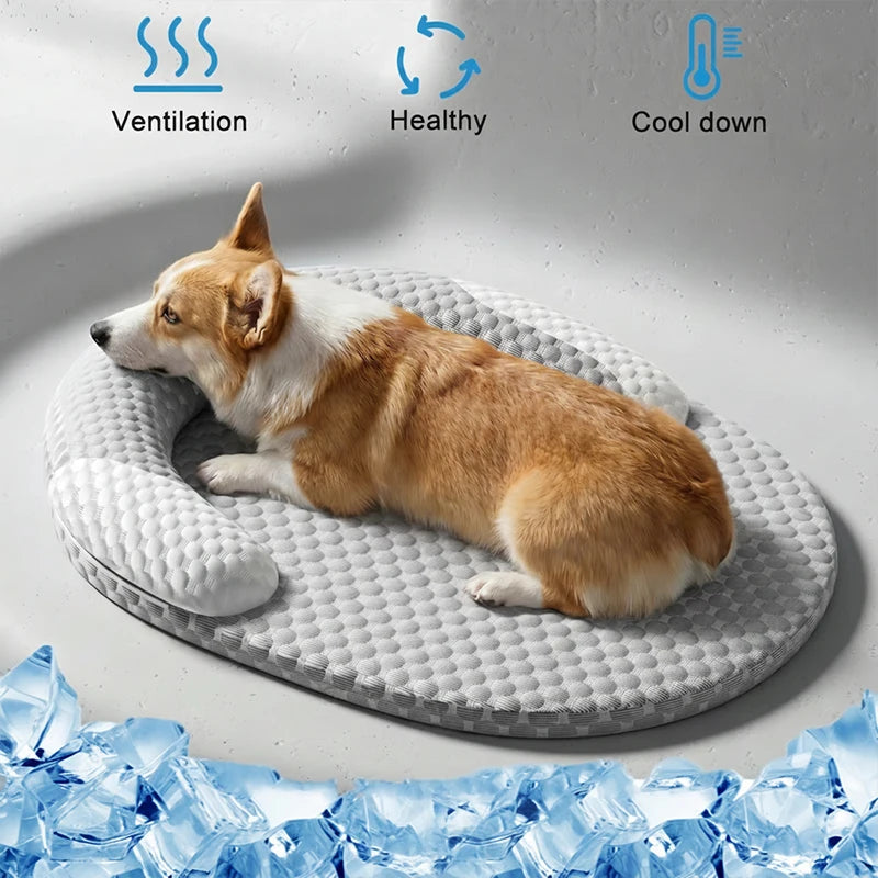 Summer Cooling Pet Mat with Ice Silk Fabric & Breathable Design for Dogs & Cats