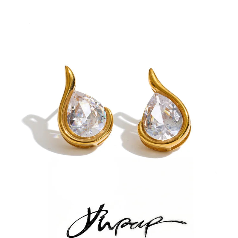 Stainless Steel Cubic Zirconia Drop Earrings - Trendy Party Jewelry Set