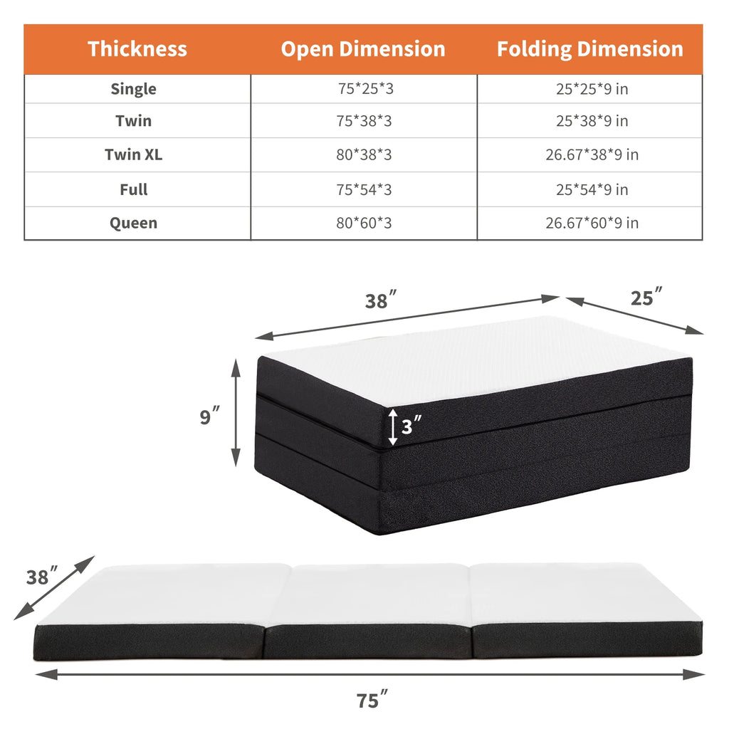 Portable Foldable Floor Bed Mattress for Travel Camping Yoga CertiPUR-US Certified
