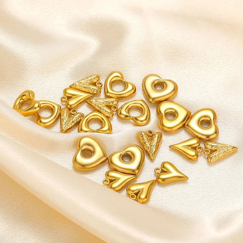 5pcs Stainless Steel 18K Gold Color Heart Pendant for DIY Jewelry Making