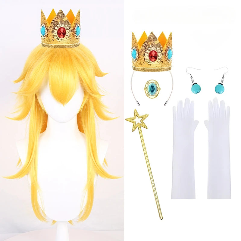 Halloween Princess Peach Cosplay Wig for Women - Gold Hair, Styled Costume Accessory