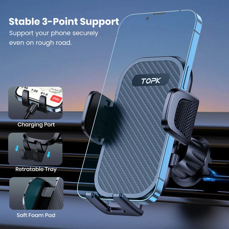 Car Phone Holder Mount for Air Vents - Adjustable 360° Rotation, Metal Hook, Universal Compatibility