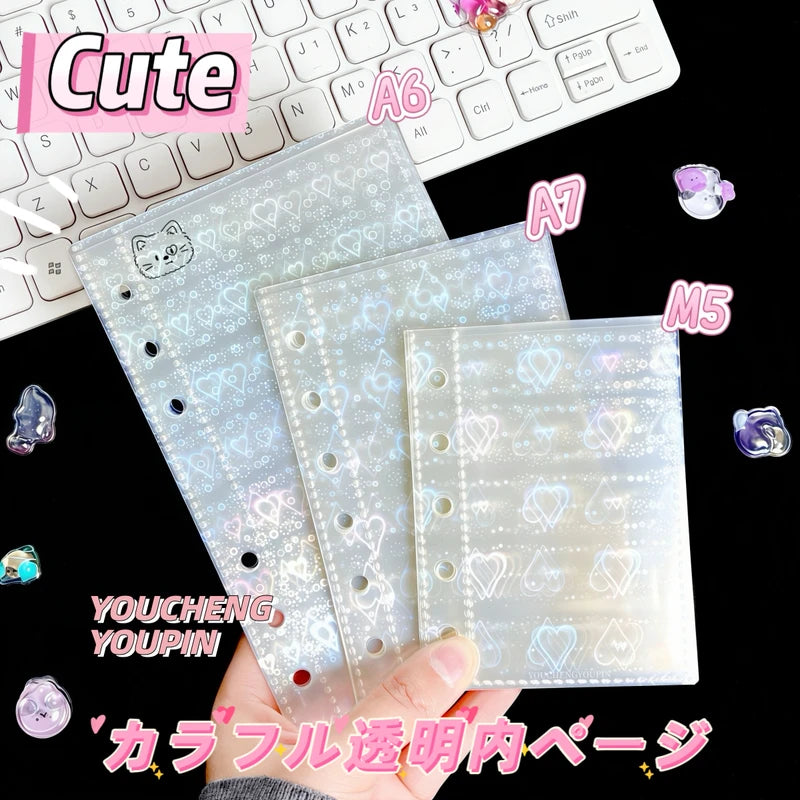 A6/A7/M5 Transparent Laser Flower Heart Inner Pages for Refillable Notebooks