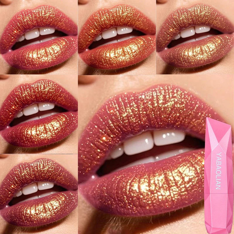 Long-Lasting Waterproof Lipstick with Glitter Finish - 6 Colors
