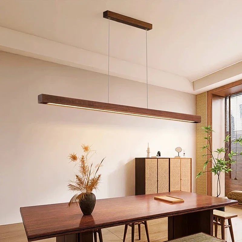 Nordic Pendant Light Wood Long Strip Chandelier for Living & Dining Room Lighting