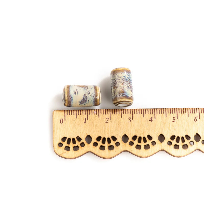 Small Cylindrical Ceramic Beads for Jewelry Making - 10pcs Handmade Pendant Material