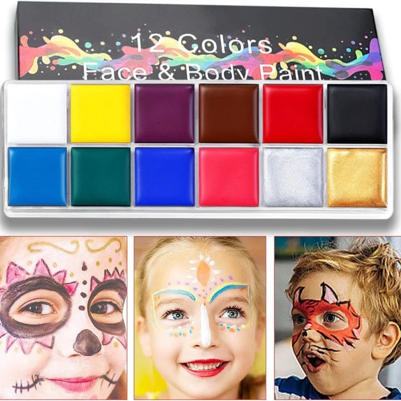 12-Color Oil-Based Face Paint Set for Children - Safe, Creative Halloween & Theatrical Makeup Wholesale