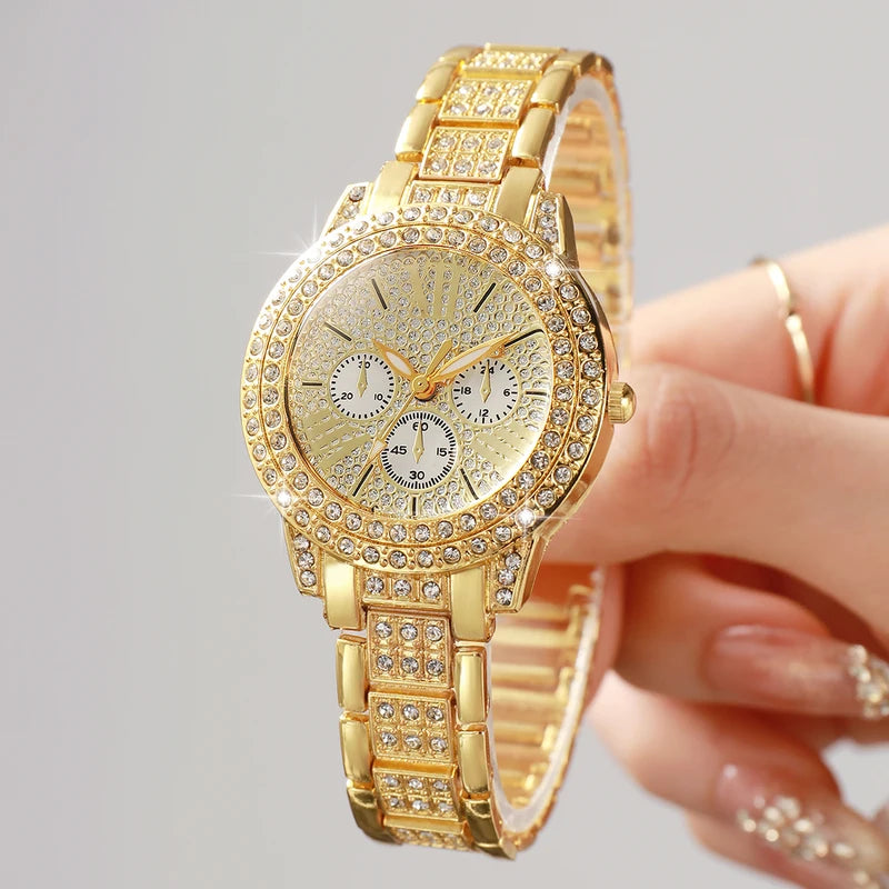 Luxury Women’s Diamond Quartz Wristwatch & Bracelet Set - Fashion Accessories