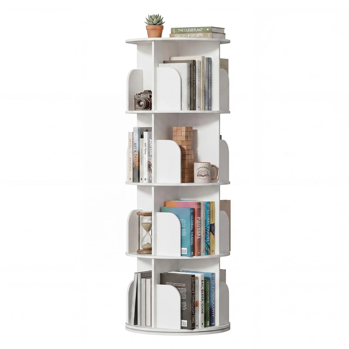 Rotating Bookshelf with 360° Spin, Multi-Tier PVC Book Display & Storage Rack