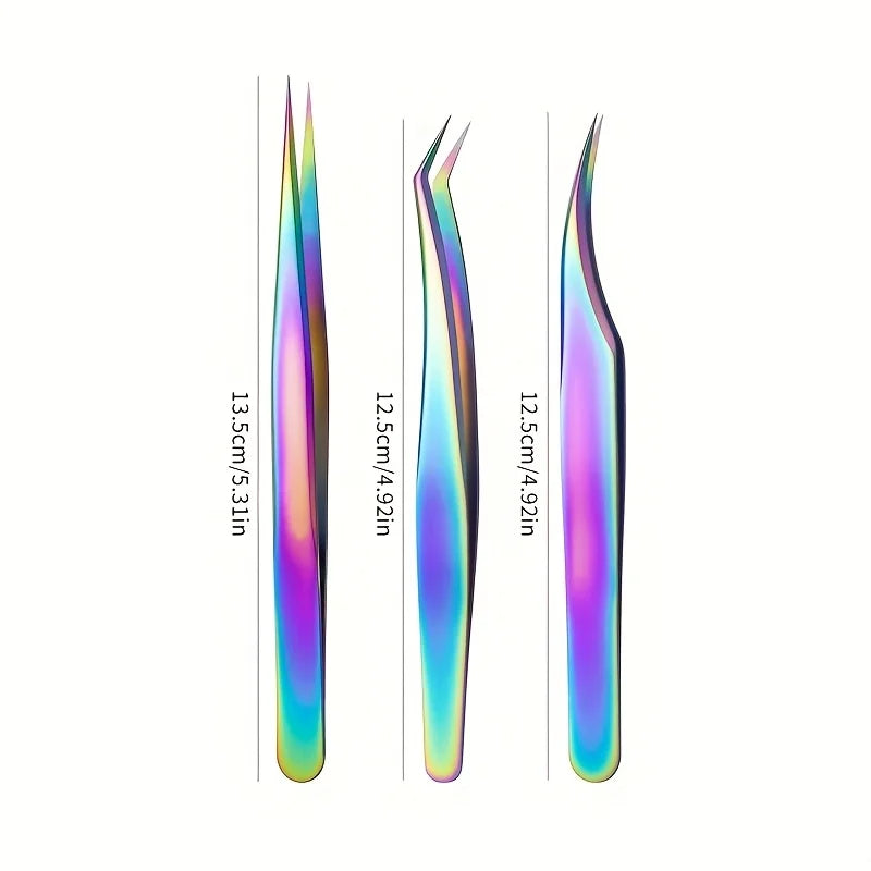 Stainless Steel Eyelash Tweezers Set with Box - Precision Makeup Tool for Women, 3 Pieces