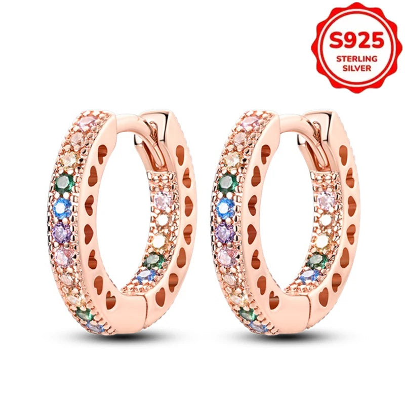 925 Sterling Silver Pavé Heart Hoop Earrings Double Hoop Studs Women Engagement Jewelry