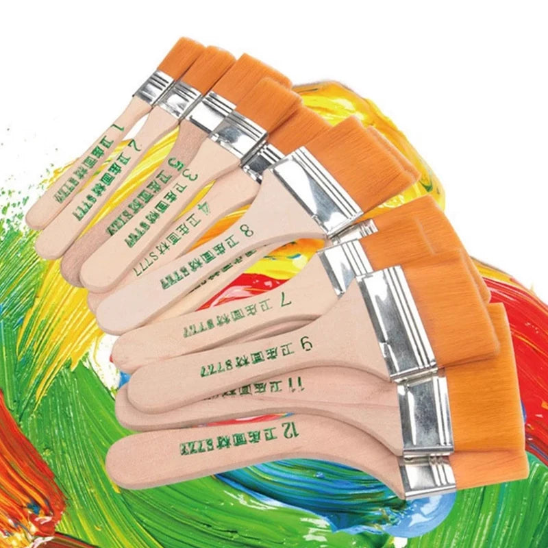 Nylon Flat Head Oil Paint Brush Set for Acrylic & Watercolor - No Shedding