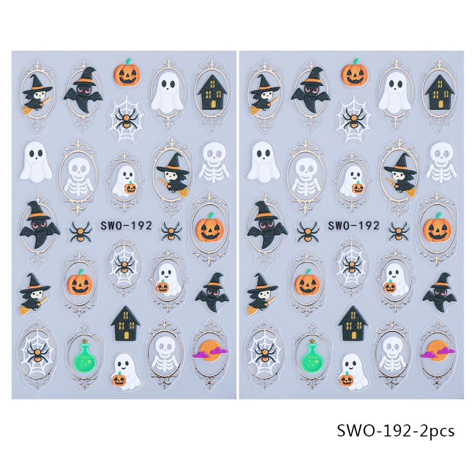 Halloween Nail Stickers Cartoon Ghost Pumpkin Skeleton Bat Decals DIY Manicure Decorations