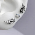 3-Pack Shiny Angel Wing Star Ear Studs for Women and Couples Jewelry
