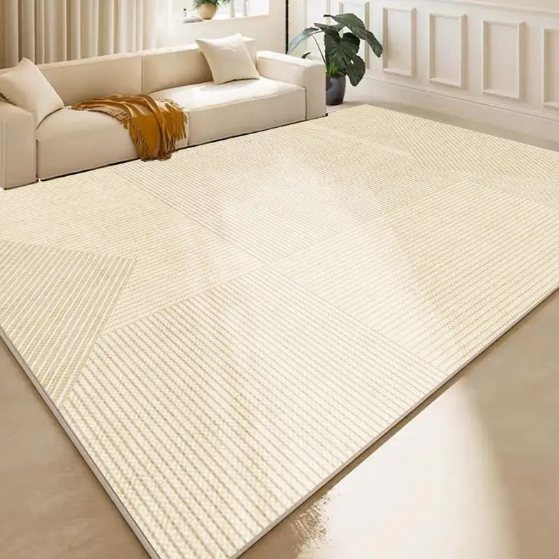 Geometric Cream Rug for Living Room and Bedroom - Non-Slip, Easy-Clean Home Decor