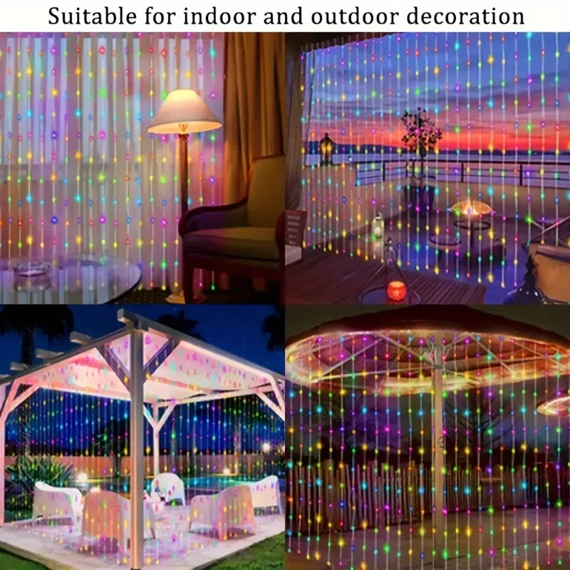 Outdoor String Lights Solar Curtain String Lights for Wedding Garden Bedroom Indoor Wall Decoration