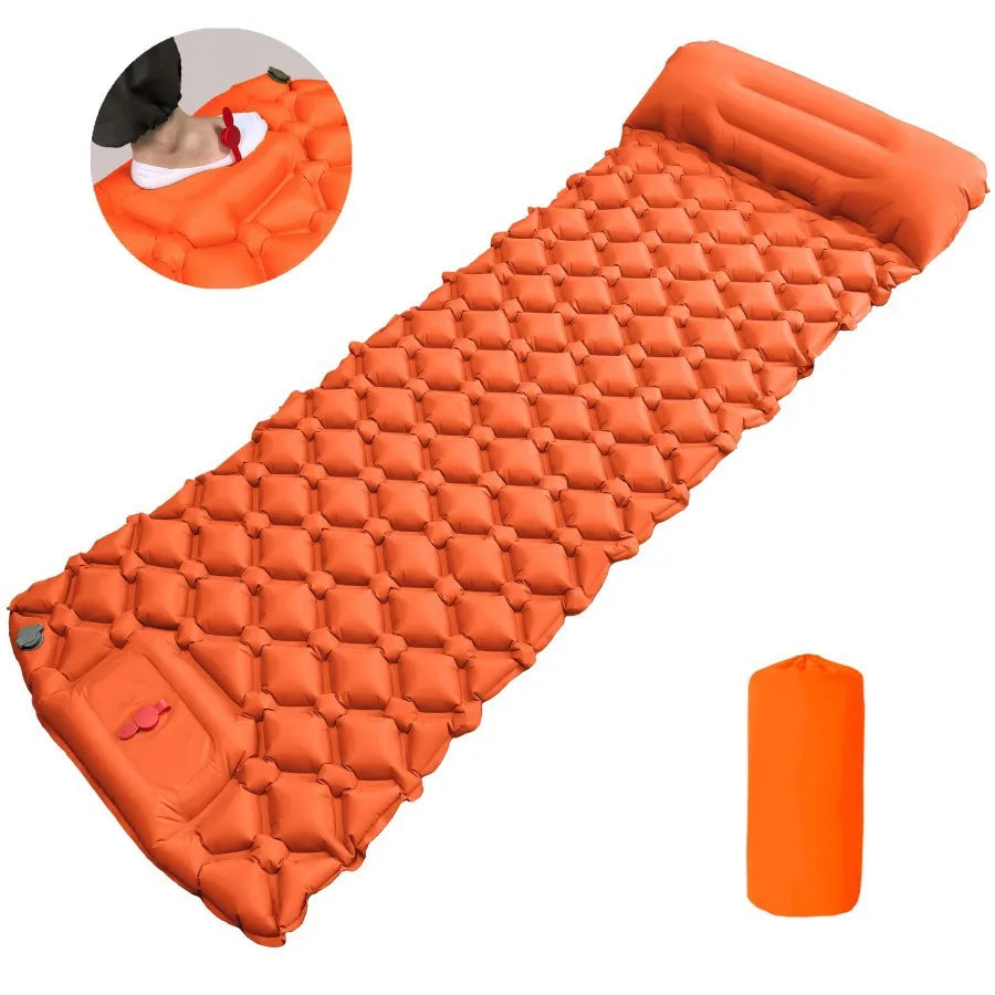 Ultralight Inflatable Camping Mattress with Built-In Pillows and Rapid Pump