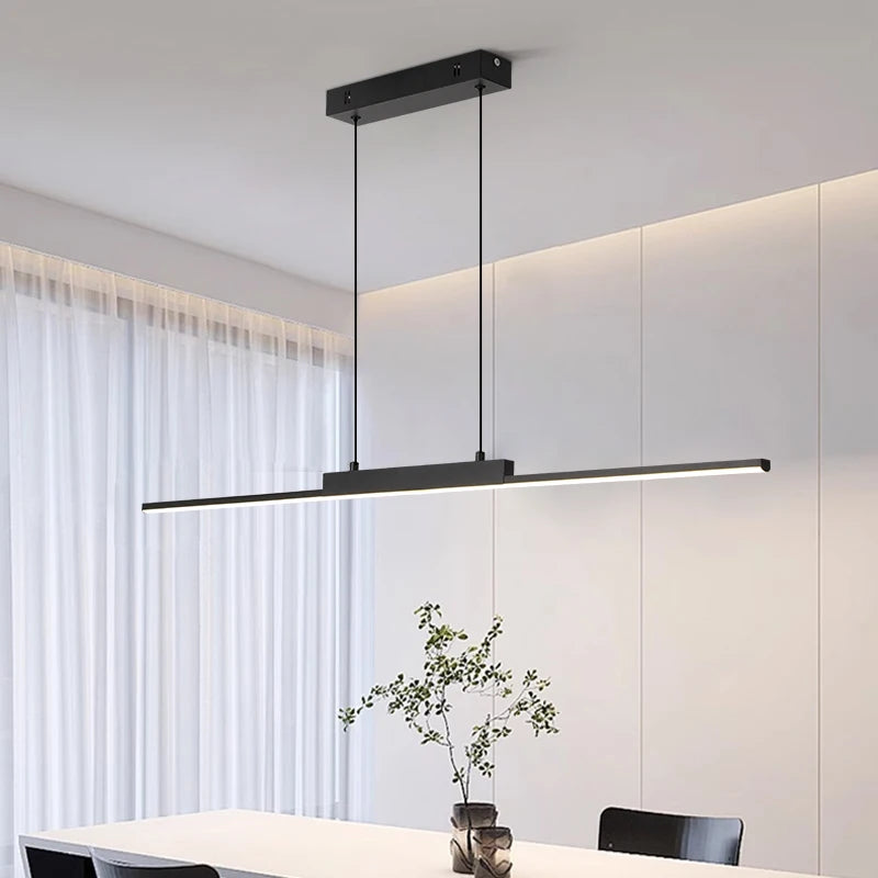 Modern Minimalist LED Pendant Light for Dining Room Adjustable Linear Chandelier in Gold