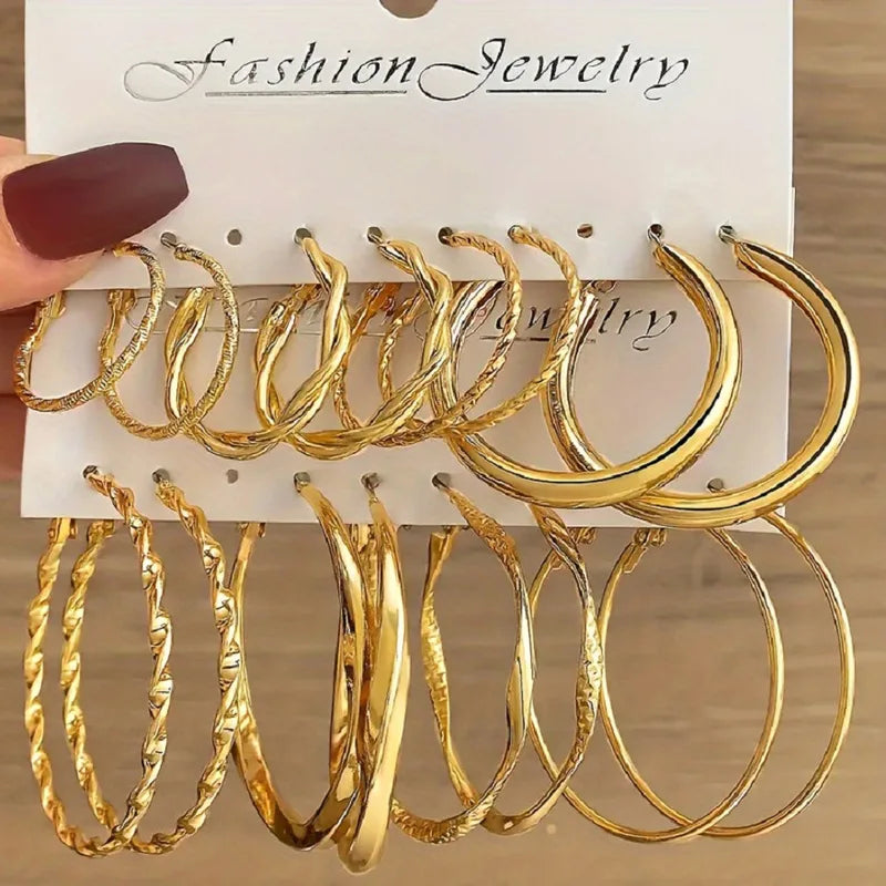 Gold Color Mobius Hoop Earrings Set - Retro Geometric Circular Jewelry