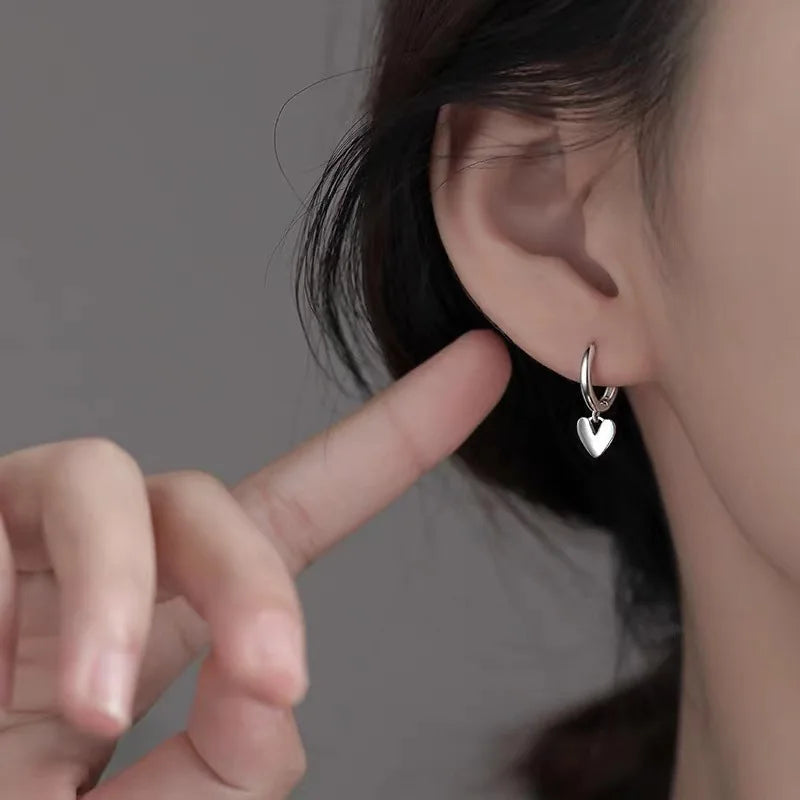 925 Sterling Silver Heart Pendant Hoop Earrings for Women Minimalist Jewelry