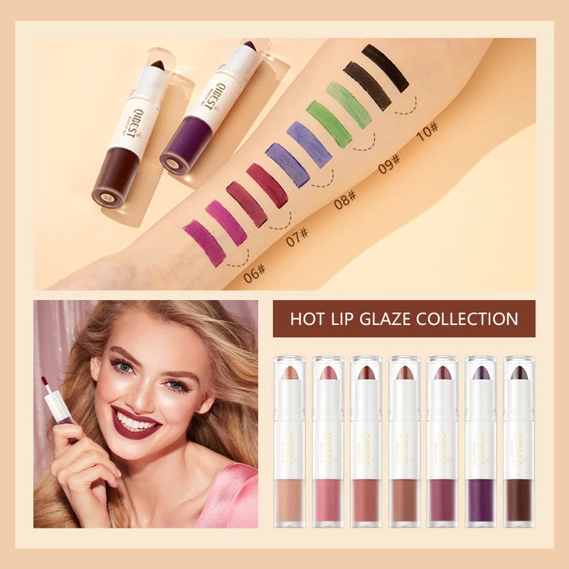 2 in 1 Matte Lipstick and Lip Gloss Set - Long Lasting, Waterproof, Double Head