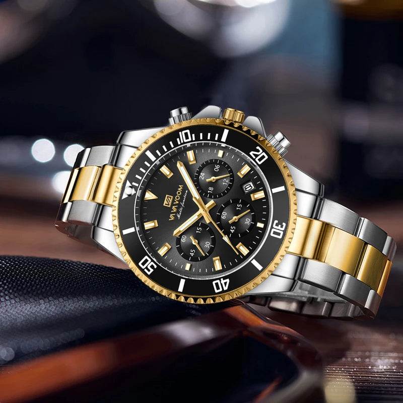 Men's Multifunctional Quartz Watch - Luxury Water-Resistant Diver Style Stainless Steel Wristwatch