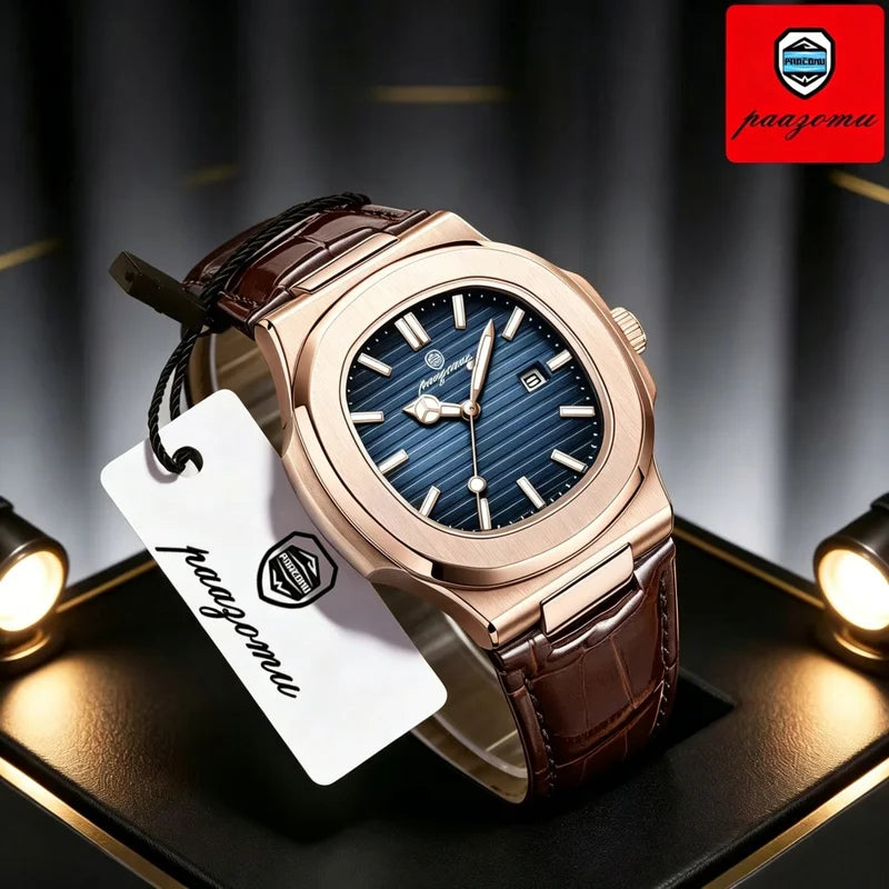 Luxury Square Men’s Quartz Wristwatch Waterproof Luminous Leather Strap