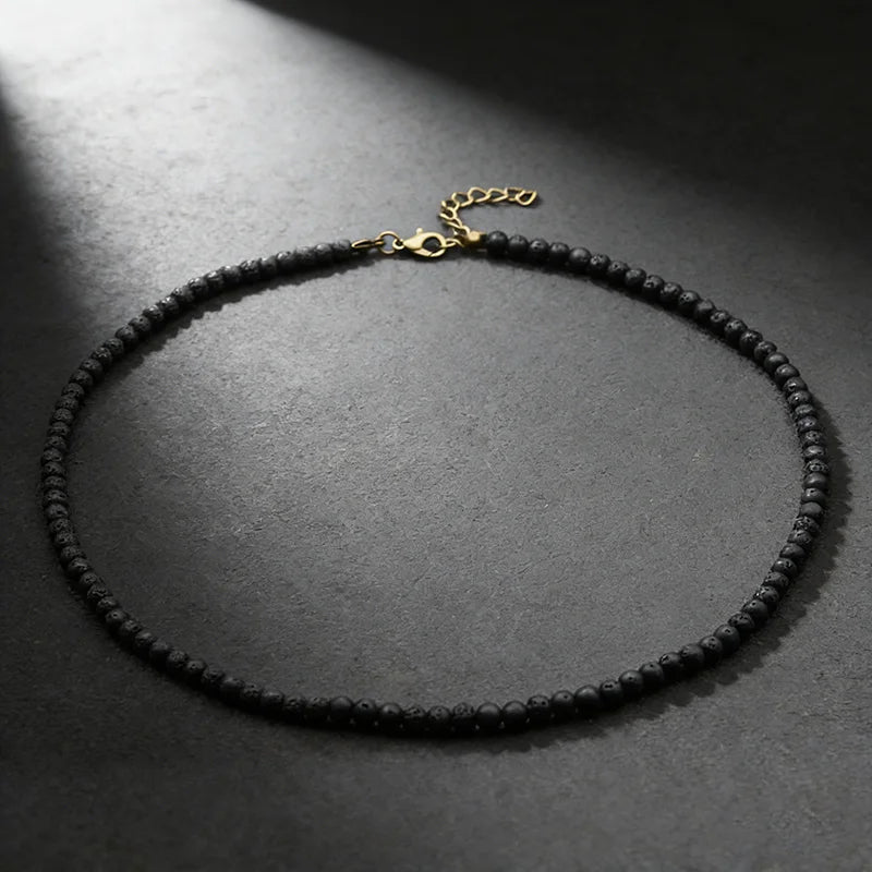 Men's Lava Bead Necklace with Healing 7 Colors Adjustable Short Collar