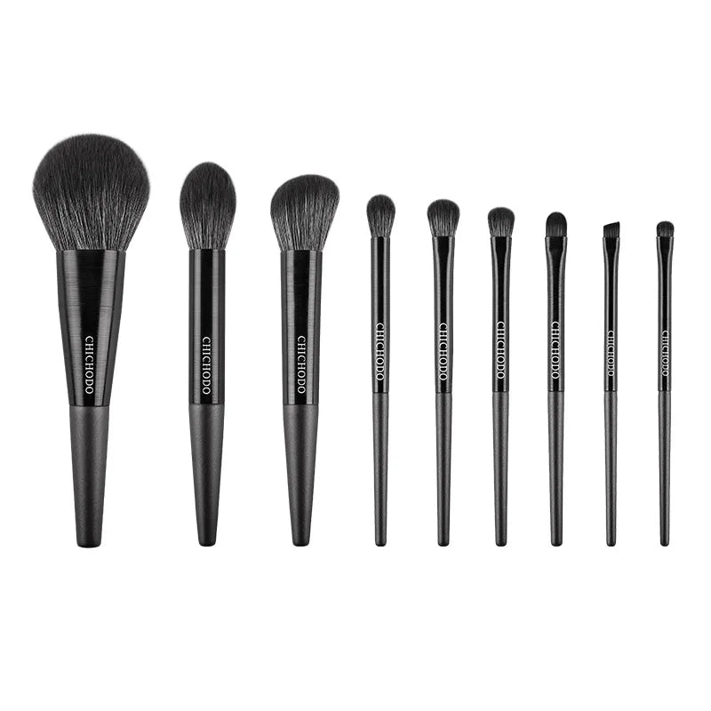9Pcs Makeup Brush Set with High-Quality Synthetic Brushes for Face & Eyes - Black & Green Handles