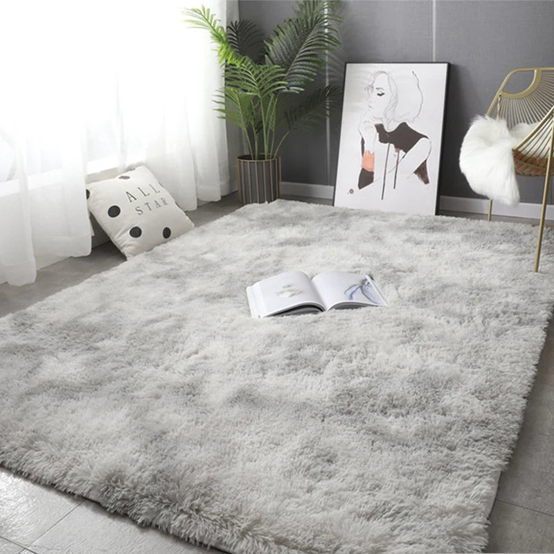 Plush Gray Carpet for Living Room & Bedroom Fluffy Anti-slip Rug Floor Mat