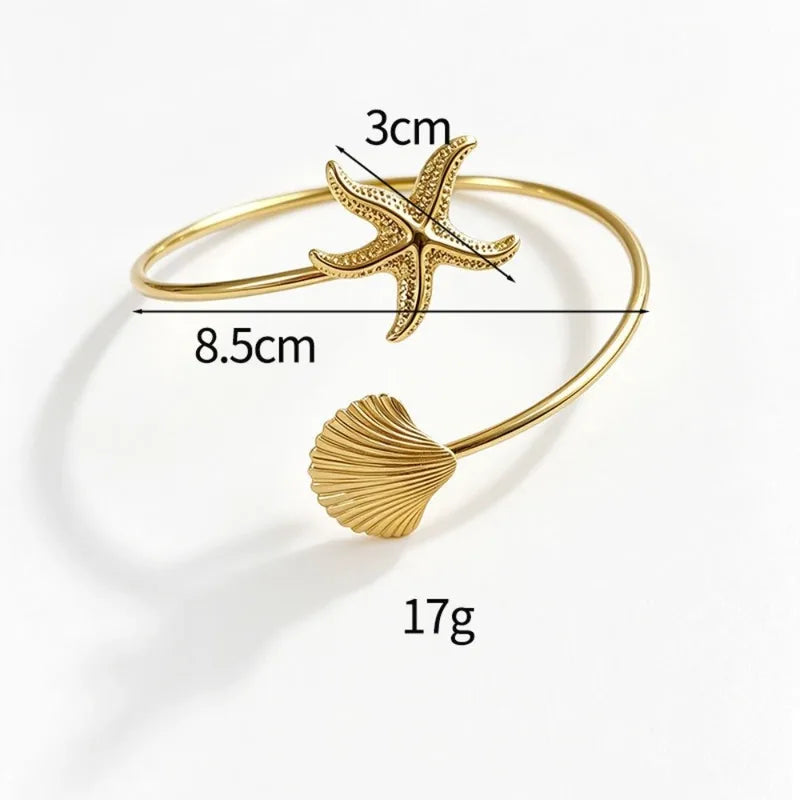 Ocean Style Upper Arm Cuff Bracelet for Women Starfish Spiral Design Gold Color Open Armlet
