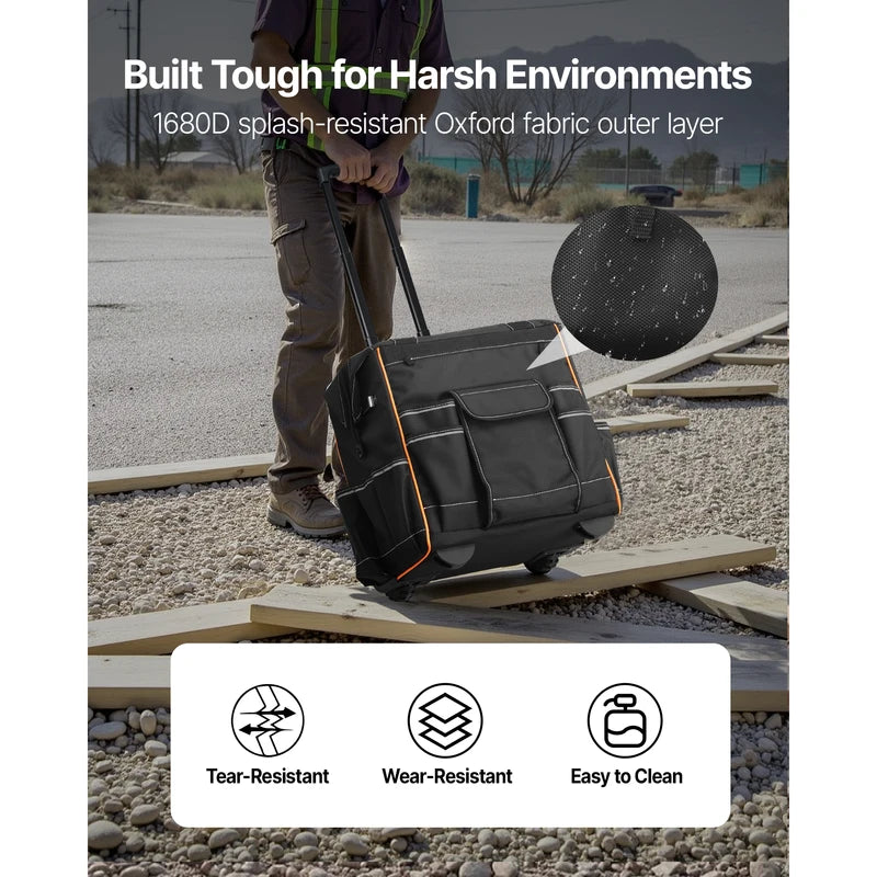 Heavy-Duty Rolling Tool Bag on Wheels with 25 Pockets, 110Lbs Capacity