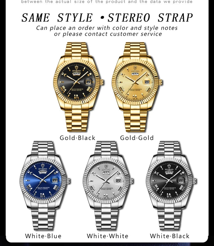 Mens Waterproof Quartz Watch with Luminous Dial and Calendar - Business Sports Style