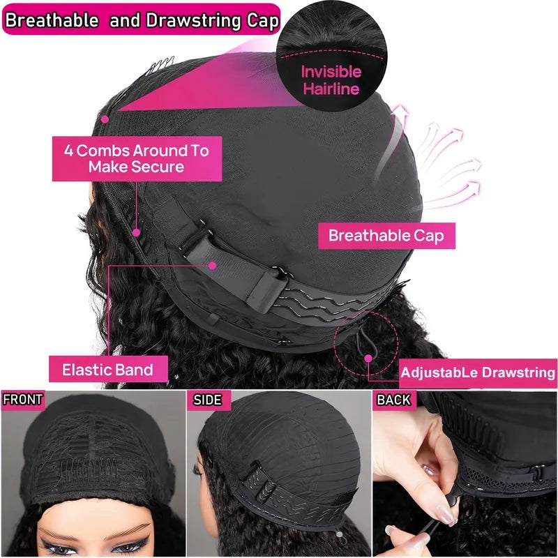 Kinky Curly Human Hair Wig 250% Density Seamless Flip Over 3-in-1 Wear No Glue