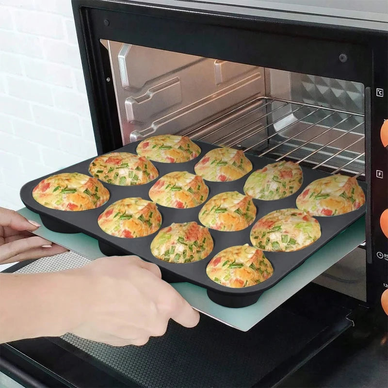 12-Cup Silicone Muffin Mold Non-Stick Baking Pan for Cupcakes & Muffins