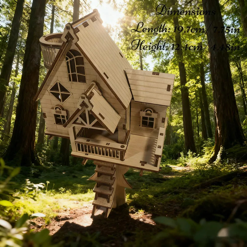 DIY Wooden Tree-Shaped House Model Kit 3D Puzzle Building Blocks Christmas & Halloween Gift