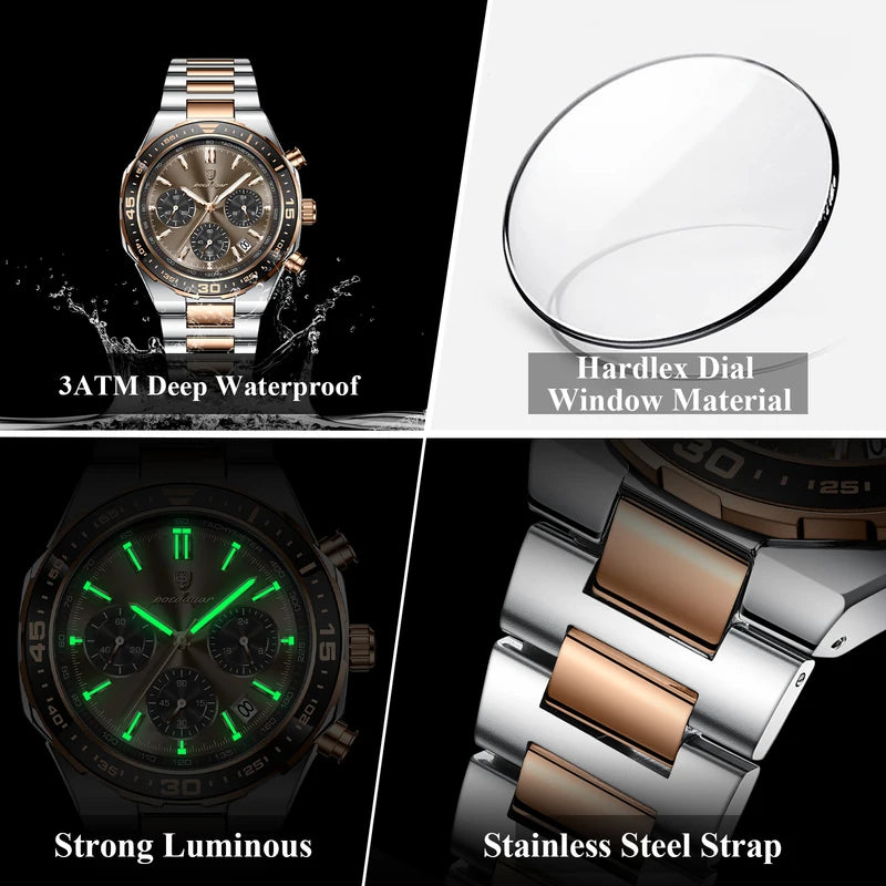 Men's Waterproof Luminous Quartz Sport Watch with Chronograph and Date