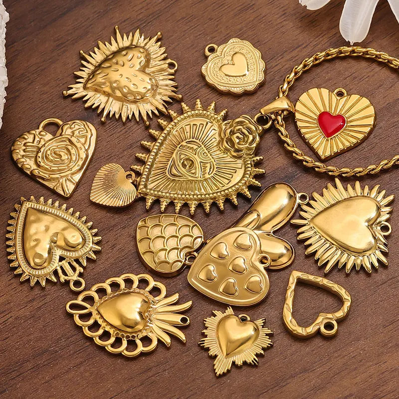 5pcs Stainless Steel Bohemian Heart Embossing Charm Jewelry Connectors for DIY Accessories