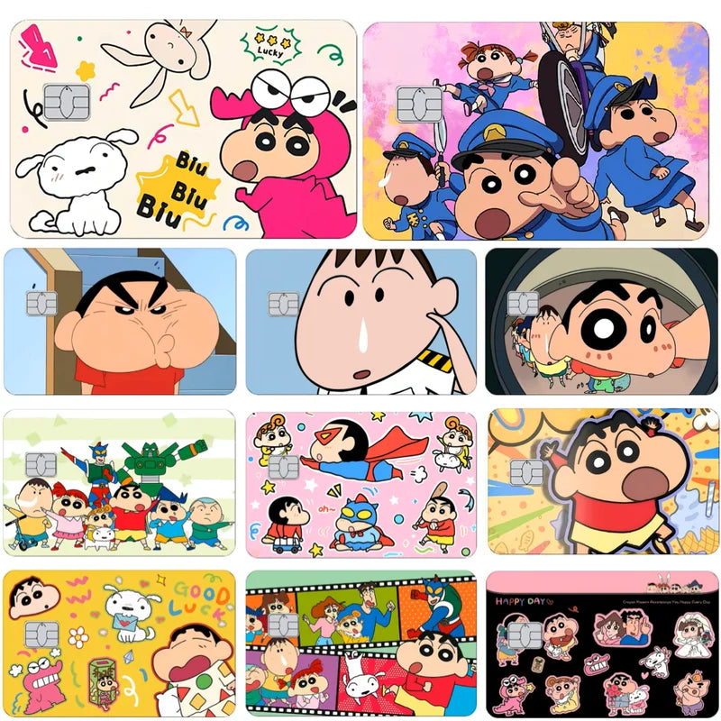 Kawaii Crayon Shin-Chan PVC Card Skin Tape Waterproof Scratch-Resistant Stickers