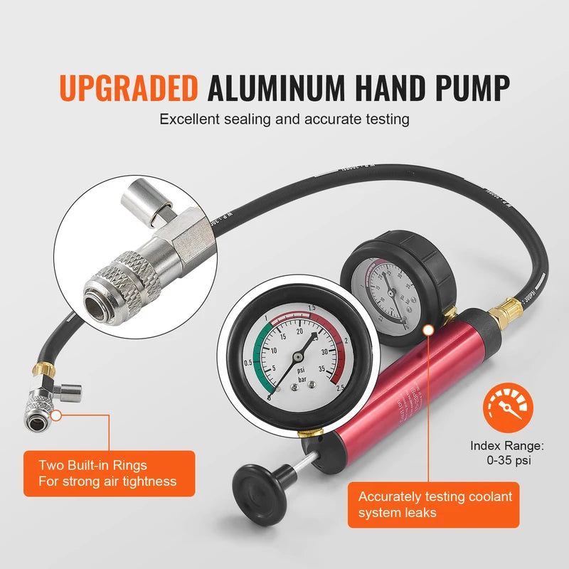 Universal Radiator Pressure Tester Kit with Manual Pump and Color-Coded Adapters