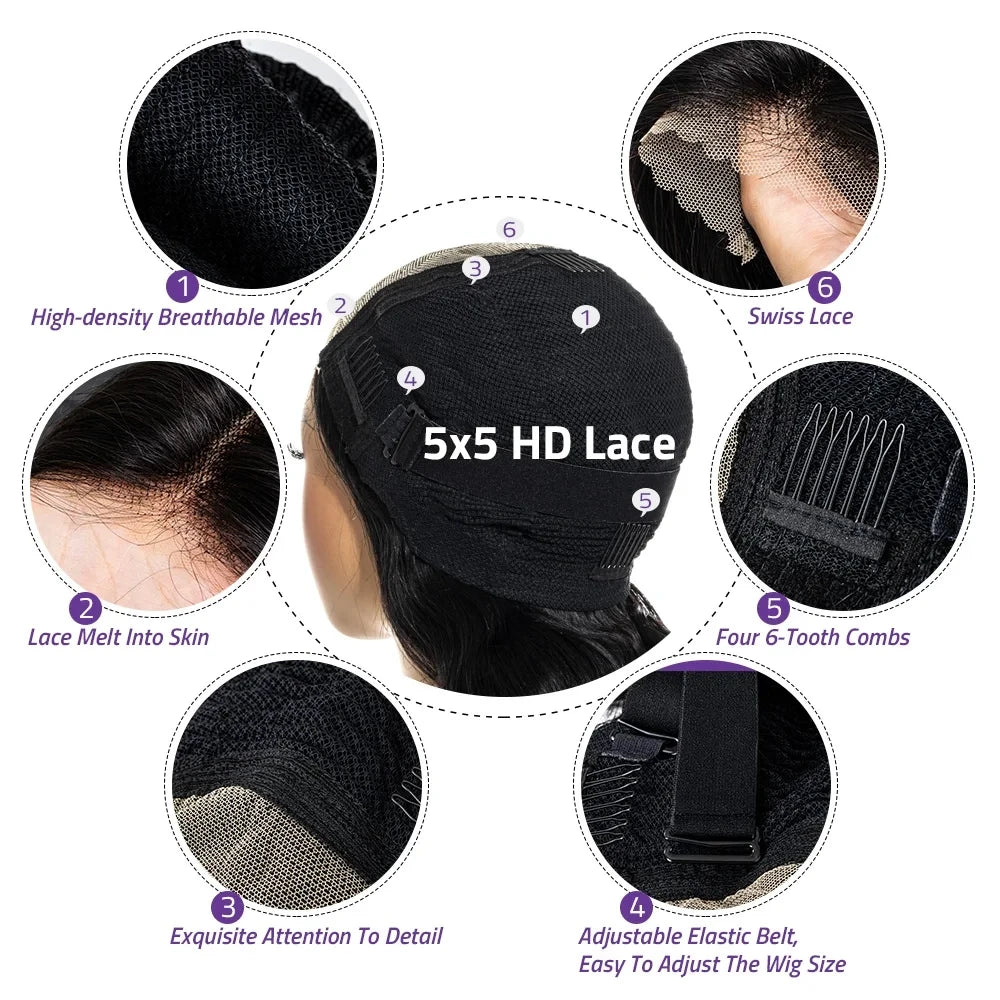 Long Body Wave Human Hair Wig 13x6 HD Transparent Lace Front 40 Inch Pre-Plucked 220 Density