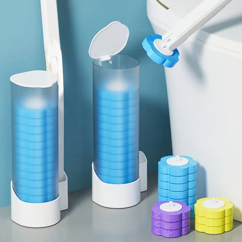 Disposable Toilet Brush Head with Antibacterial Cleaner - Hygienic Replacement Sponge, Universal Fit