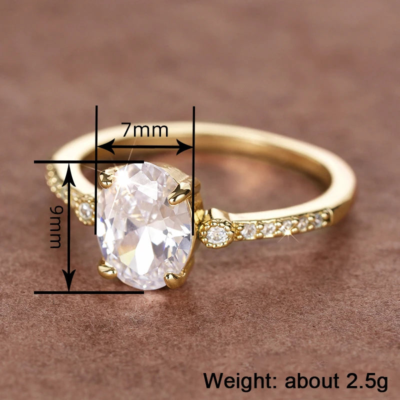 Fashion Women Ring with Cubic Zirconia - Gold Color Engagement Jewelry
